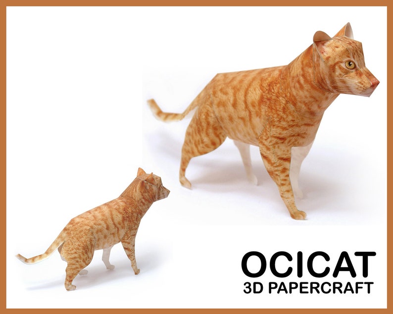 OCICAT 3D Papercraft / cat sculpture / cat home decor / cat lover gift / cat printable pdf / 3d origami / cat digital download / 3d model image 1