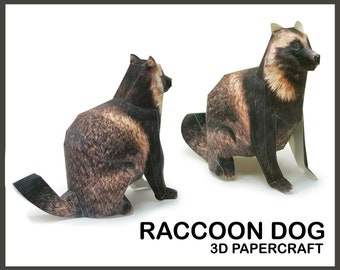 RACOON DOG 3D Papercraft / Racoon Paper Craft / Digital Template / 3D Origami / Pdf Download DIY / Animals Trophy / 3D Paper Sculpture
