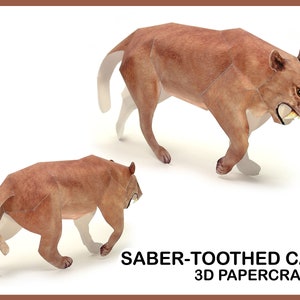 GATO CON DIENTES DE SABLE 3D Papercraft / artesanía de papel de origami 3d / animales papercraft 3d / escultura de gato / papel de gato / regalo amante de los gatos / impresión de gato