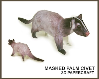 PALMIER MASQUÉ CIVETTE Papercraft 3d / Papercraft Template Pdf / 3d Origami / Papercraft Sculpture / 3d Paper Sculpture / 3d Papercraft Model