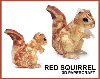 RED SQUIRREL 3D Papercraft / squirrel decor / 3d origami / papercraft animals / squirrel diy statue / origami decoration / PDF template