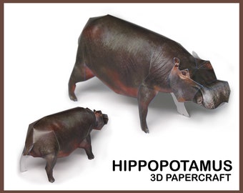 HIPPOPOTAMUS 3D Papercraft / Hippo Pepercraft / Papercraft Trophy / Pdf Origami Kit / 3D DIY Hippo / DIY Paper Sculpture / Digital Download