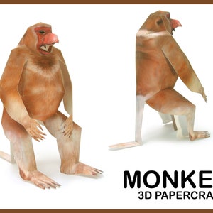 SCIMMIA Papercraft 3D / Animali papercraft / Modello papercraft / Origami 3d / Modello digitale / Scarica PDF fai da te / Papercraft scimmia / Decor