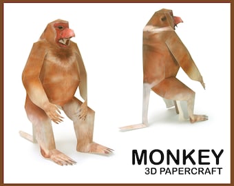 MONO 3D Papercraft / Animales Papercraft / Modelo Papercraft / Origami 3d / Plantilla Digital / PDF Descargar DIY / Mono Papercraft / Decoración