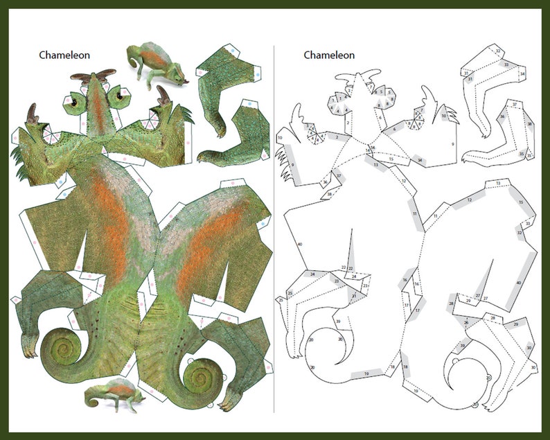 CHAMELEON 3D Papercraft / Chameleon sculpture printable / Origami 3D Paper Craft / Chameleon DIY papercraft model PDF template / 3d model image 2