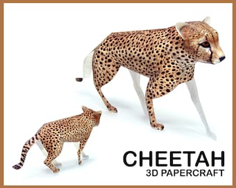CHEETAH 3D Papercraft / cheetah print pdf /  DIY Papercraft / 3D puzzle / cat lion lynx cheetah leopard / digital pdf pattern kit / A4/US
