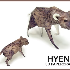 HIENA 3D Papercraft / Plantilla de hiena para manualidades de papel / Animal imprimible DIY / Descarga instantánea de PDF / Manualidad de papel de origami / Escultura de animales