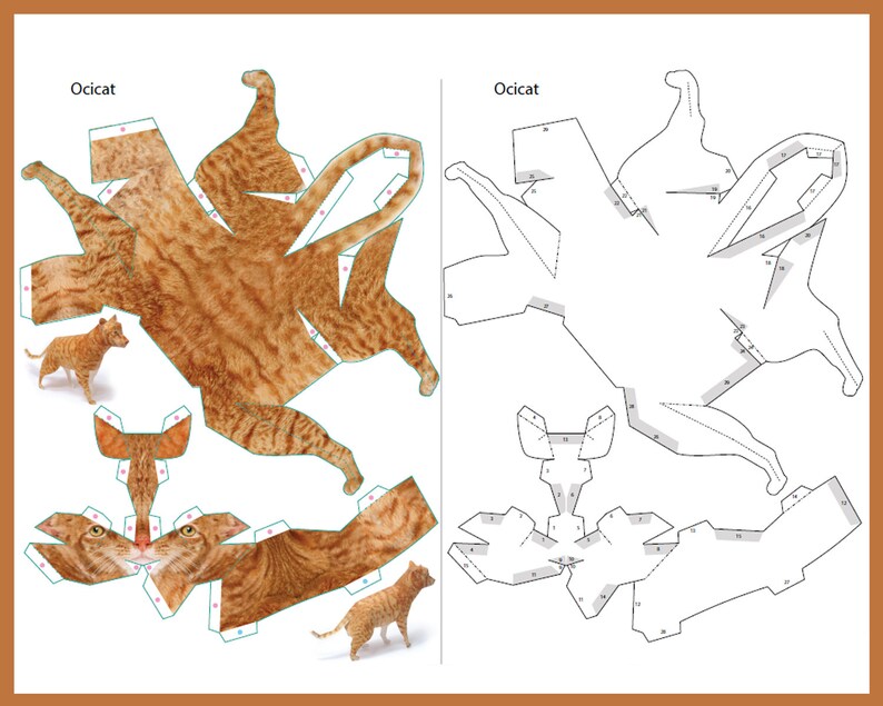 OCICAT 3D Papercraft / cat sculpture / cat home decor / cat lover gift / cat printable pdf / 3d origami / cat digital download / 3d model image 2