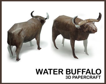 Wasserbüffel 3D Papercraft / Büffel Druck / 3D Modell Druck / Tier Papercraft / Low Poly Tier / Wohndekoration