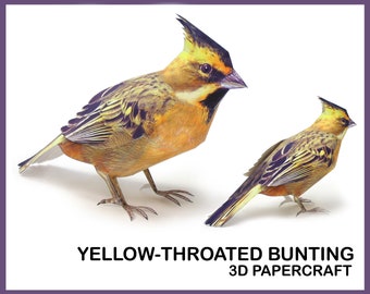 YELLOW THROATED BUNTING 3D Papercraft / 3D Papercraft Template / Pdf Pattern / Handmade Animals / Diy 3d Sculpture / Paper Sculpture / Decor