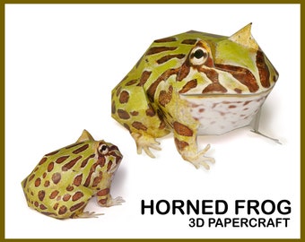 HORNED FROG / 3D Papercraft / frog paper sculpture / frog statue / frog papercraft sculpture / printable 3D papercraft Pdf template