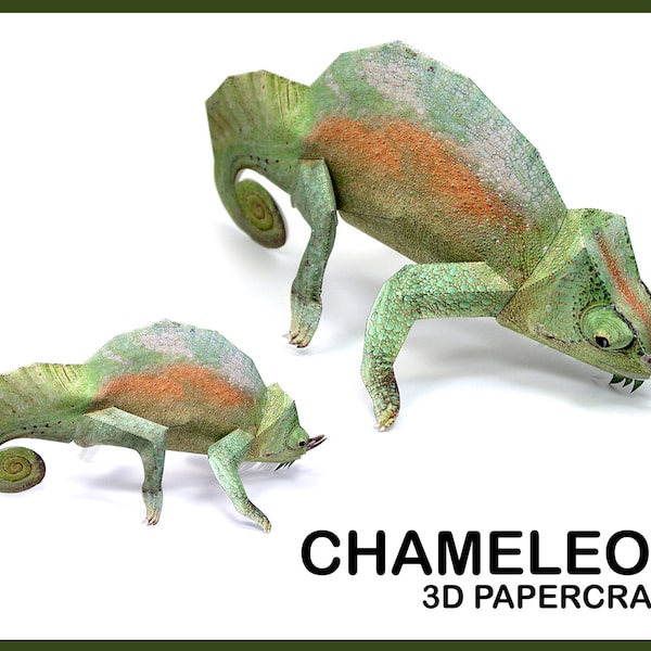 CHAMELEON 3D Papercraft / Chameleon sculpture printable / Origami 3D Paper Craft / Chameleon DIY papercraft model PDF template / 3d model