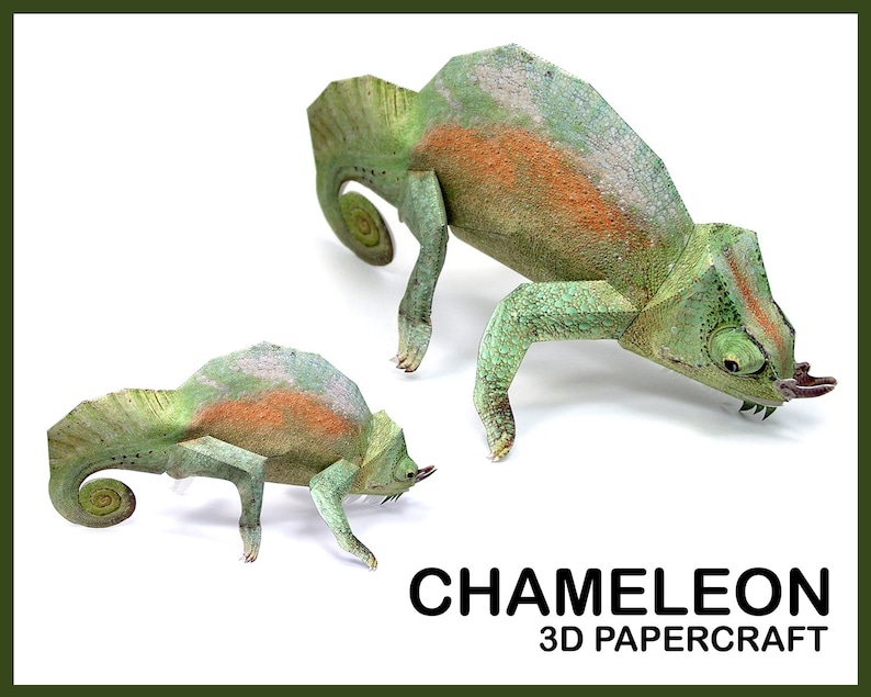 CHAMELEON 3D Papercraft / Chameleon sculpture printable / Origami 3D Paper Craft / Chameleon DIY papercraft model PDF template / 3d model image 1