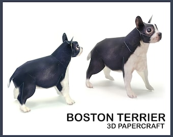 Papercraft 3D BOSTON TERRIER / Papercraft cane da caccia / Giocattoli di carta Boston Terrier / Kit di creazione di carta fai da te / Animali di carta 3D / Modello Pdf