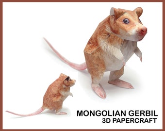 MONGOLIAN GERBIL 3D Papercraft / Animals Papercraft / Printable DIY template Pdf / home decor / papercraft sculpture / 3d origami / 3d model