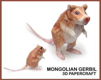 GERBILLE MONGOLIEN 3D Papercraft / Animaux Papercraft / Modèle DIY imprimable Pdf / home decor / papercraft sculpture / 3d origami / 3d model