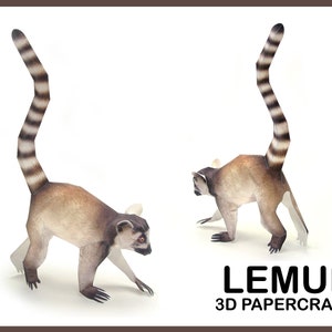 LEMUR 3D Papercraft / Lemur Paper Sculpture / Lemur PDF Template / 3d Rainforest Animal / Animal Papercraft 3d / Digital Download Pdf