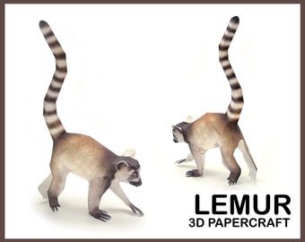 LEMUR 3D Papercraft / Lemur Paper Sculpture / Lemur PDF Template / 3d Rainforest Animal / Animal Papercraft 3d / Digital Download Pdf