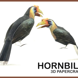 HORNBILL 3D Papercraft / 3D Paper Craft Template / Instant Pdf Download / sculpture animalière / papercraft animaux / kit origami / home decor
