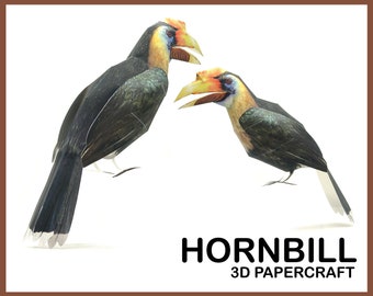 HORNBILL 3D Papercraft / 3D Paper Craft Template / Instant Pdf Download / animal sculpture / papercraft animals / origami kit / home decor