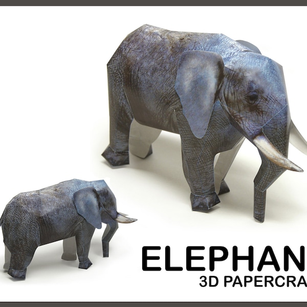 ELEPHANT 3D Papercraft / elephant sculpture / elephant decor / 3d origami / elephant pdf digital template / papercraft animals / 3d model