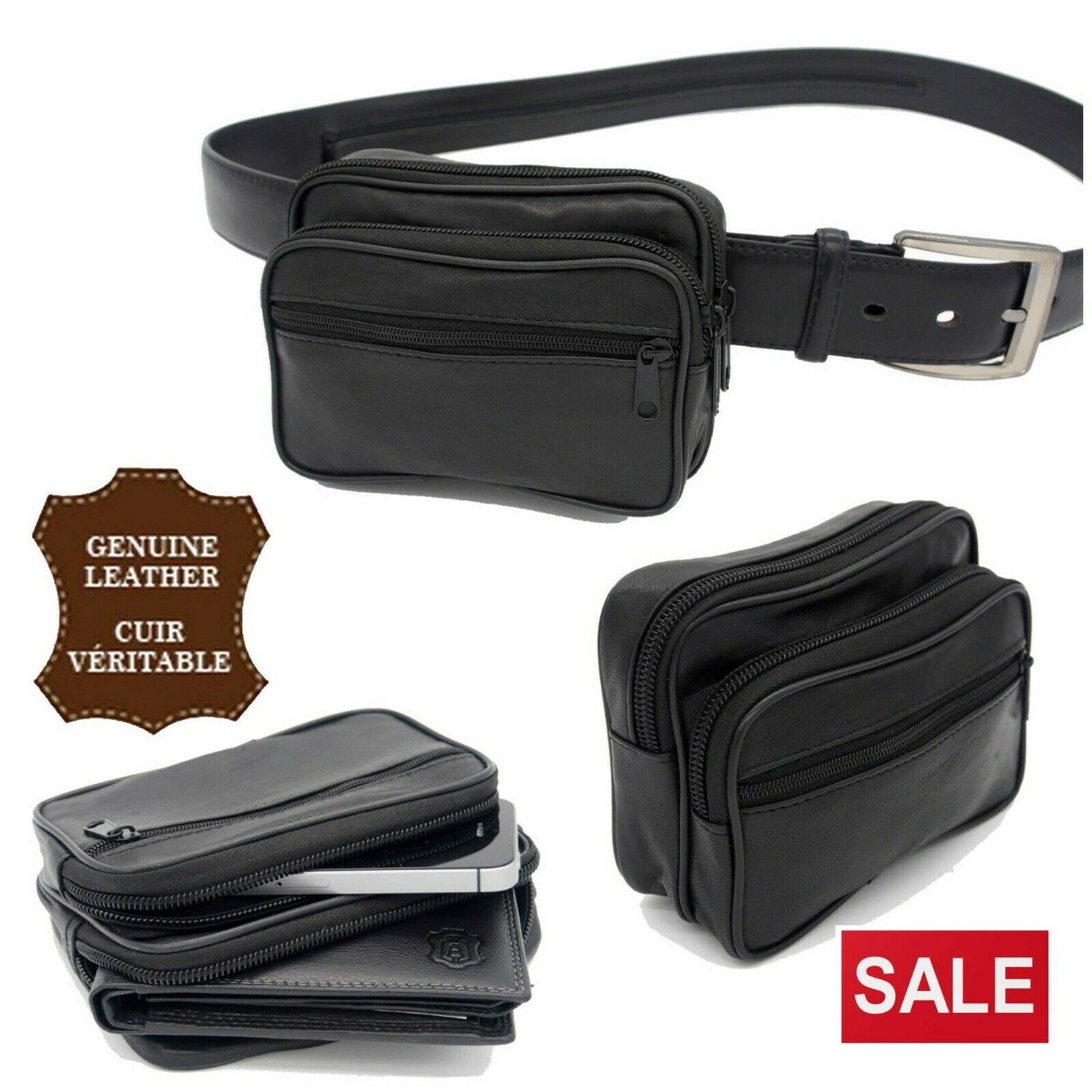 Unisex Black Leather Belt Bag Camera Pouch Travel Work Holiday Etsy