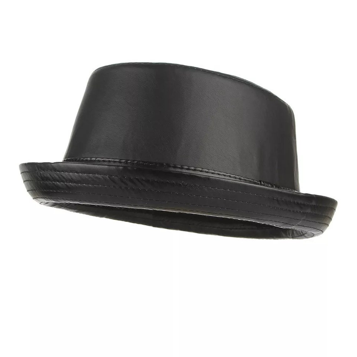 Unisex Mens Women Black Classic Faux Leather Trilby Hat Fedora Etsy