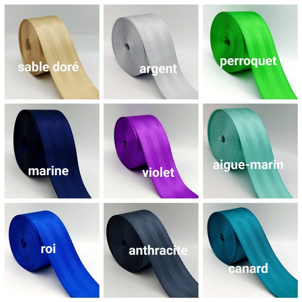 AnseTendance 36 couleurs sangle polyester 48mm type ceinture de sécurité sacs bagages chaise anse bandoulière couture transat créations DIY