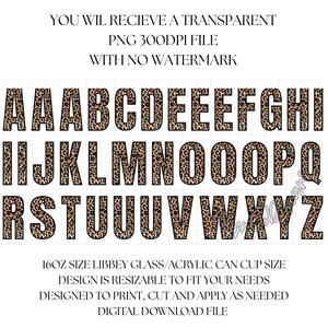 Calcomanías de descarga digital con letras del alfabeto, collage, diseño de envoltura UVDTF de 16 oz / Descarga digital PNG instantánea / Calcomanía de letras del alfabeto con estampado de leopardo