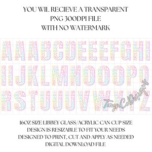 Calcomanías de descarga digital con collage de letras del alfabeto, diseño de envoltura UVDTF de 16 oz / Descarga digital PNG instantánea / Letra del alfabeto arcoíris leopardo