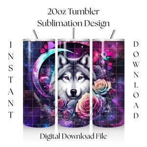 Digital Download 20oz Tumbler Sublimation Design | PNG Digital File Download | Galaxy Wolf Design