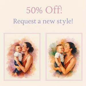 May include: Two watercolour paintings of a mother and child. The mother is holding the child in her arms and kissing the child on the cheek. The paintings are set against a colourful watercolour background.