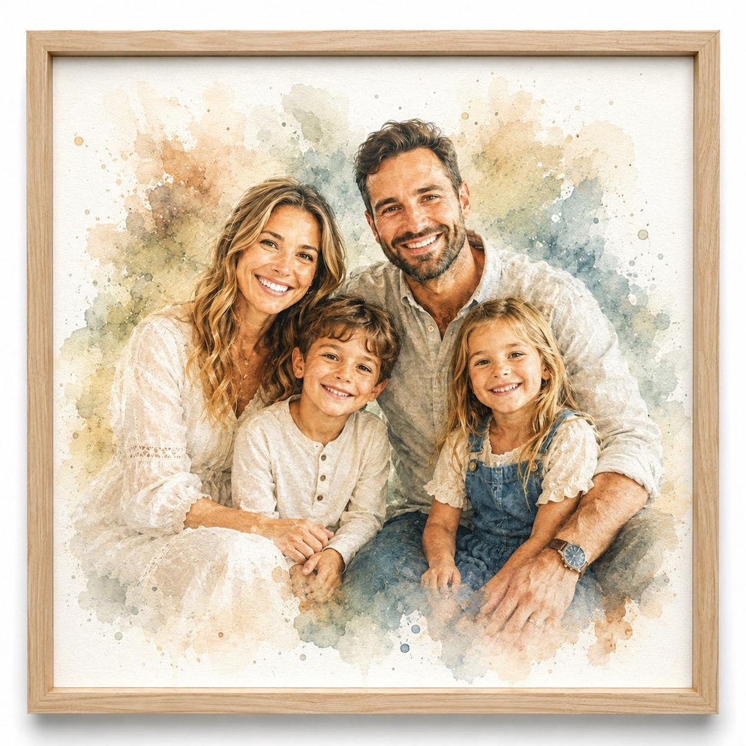 Custom Family Watercolour Portrait From Photo Personalised Family Wall custom-family-watercolour-portrait-from-photo-personalised-family-wall