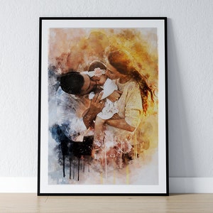 Aanpasbaar aquarel familieportret - uniek cadeau-idee voor verjaardag of jubileum