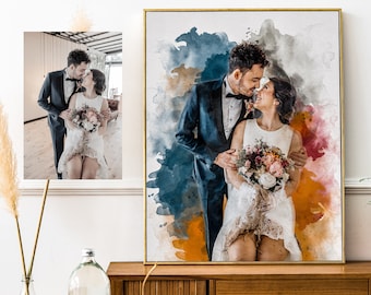 Custom Watercolor Couple Portrait, Wedding Anniversary Gift