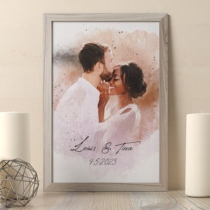 Custom Watercolour Couple Portrait - Unique Wedding Print for Anniversary or Wedding Keepsake Gift