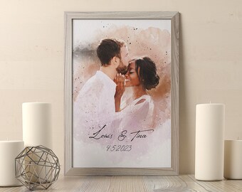 Custom Watercolour Couple Portrait - Unique Wedding Print for Anniversary or Wedding Keepsake Gift