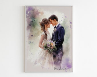 Custom Watercolor Couple Portrait – Wedding Anniversary Gift