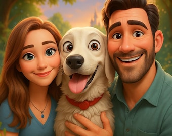 Retrato de dibujos animados estilo Pixar personalizado / Ilustración digital personalizada de parejas, familias y mascotas / Ilustración de regalo única
