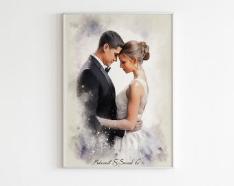 Custom Engagement Photo Watercolor Portrait - Capture Your Love Story in a Beautiful Artwork