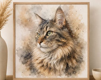 Custom Cat Watercolour Portrait from Photo, Personalised Pet Memorial Gift, Watercolour Cat Painting, Custom Pet Portrait Artwork