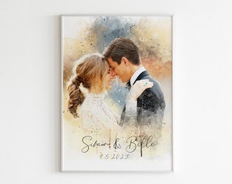 Personalised Watercolor Couple Painting from Photo as a Romantic Wedding Or Engagement Gift