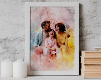 Handmade Aquarell Kunst vom Foto | Personalisiertes Familienporträt | Schönes einzigartiges Jubiläumsgeschenk