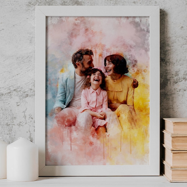 Portrait à l'aquarelle personnalisé à partir d'une photo | Art familial personnalisé | Cadeau unique d'anniversaire et de mariage