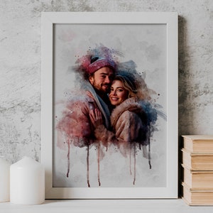 Personalisiertes Aquarell Paar Portrait - Romantische Hochzeit Poster zum Jubiläum oder als Hochzeitsandenken