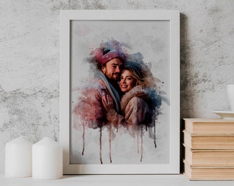 Custom Watercolour Couple Portrait - Romantic Wedding Print for Anniversary or Wedding Keepsake
