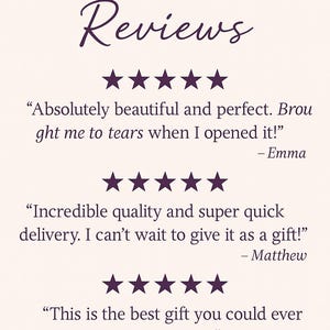 May include: A cream-colored graphic with the words "Customer Reviews" in a cursive font. Below are three customer testimonials, each with a five-star rating and a customer's name.