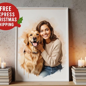 ペットと飼い主の水彩画ポートレート - パーソナライズされたペットアート