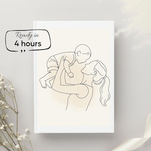 Custom One Line Drawing Portrait – Minimalist Couple, Pet or Family Line Art – Digital Gift for Wedding, Anniversary, or Birthday
