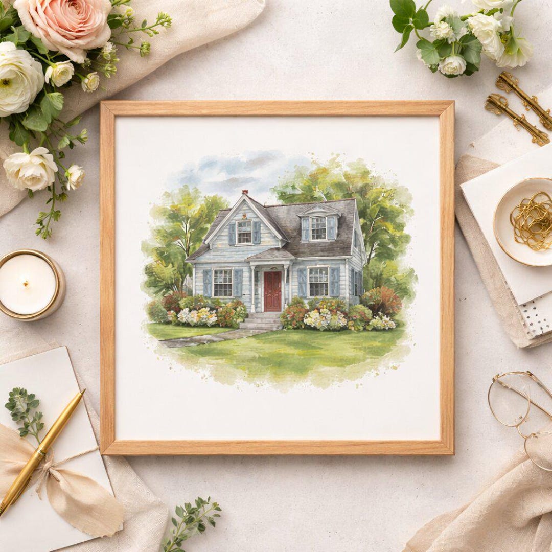 Custom House Portrait Illustration – Personalised Watercolour Home ...